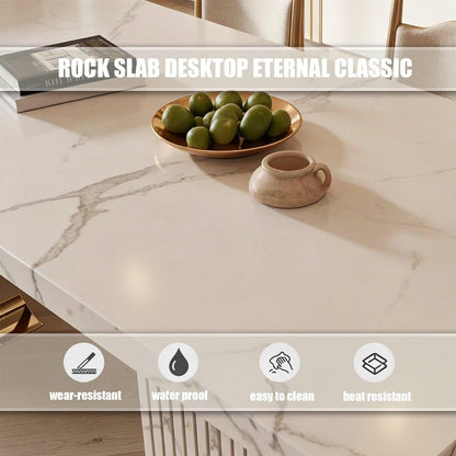60"-79"Luxury White Marble Kitchen Island with Extendable Dining Table & Gold Trim