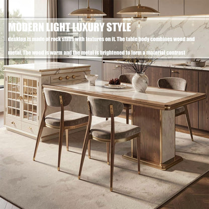 60"-79"Modern Calacatta Marble Kitchen Island with Integrated Dining Table & Gold Trim