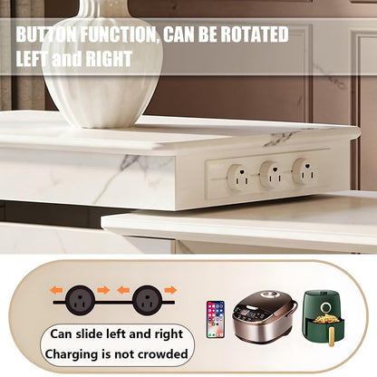 60"-79"Modern Marble Kitchen Island Dining Combo with Built-in Outlets & Storage Cabinet