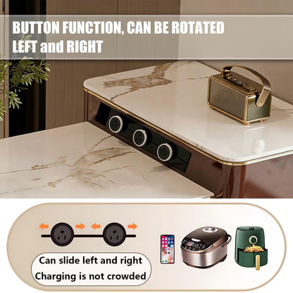60"-79"Luxury Marble Kitchen Island with Dining Table, Wine Cabinet & Built-in Power Station