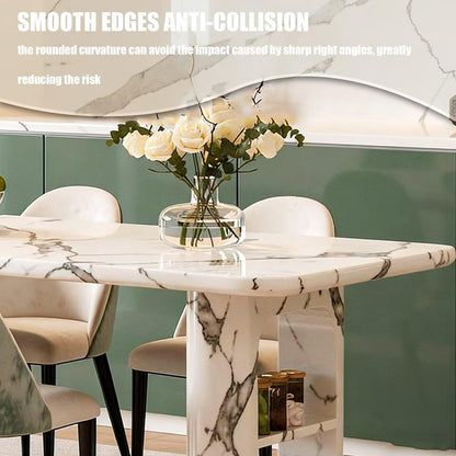 Marble Kitchen Island with Extendable Dining Table, Power Station & Storage Cabinet