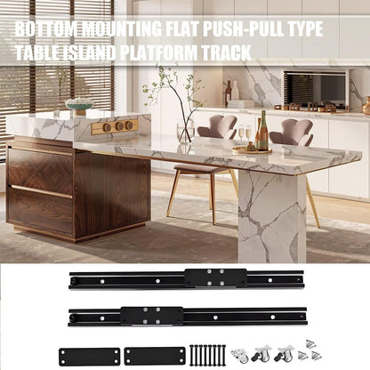 60"-79"Elegant Marble Kitchen Island Dining Set with Wood Accents & Integrated Storage