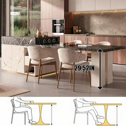 60"-79"Luxury Black Marble Kitchen Island with Dining Table, Built-in Power Station & Storage