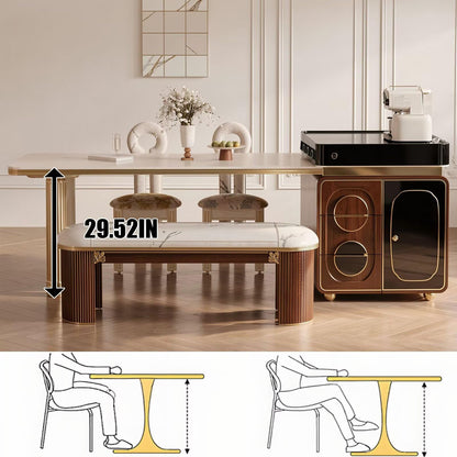 60"-79"Luxury Marble Kitchen Island with Dining Table, Gold Trim & Wooden Storage Cabinet