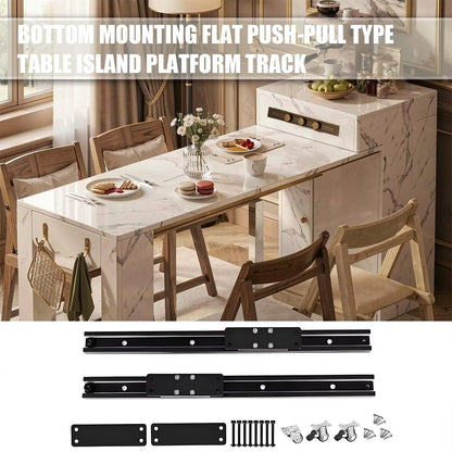 60"-79"Rolling Marble Kitchen Island Dining Combo with Built-in Power Strip & Coffee Station
