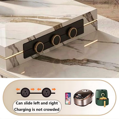 60"-79"Luxury Marble Kitchen Island Dining Combo with Built-in Outlets & Gold Trim Drawers