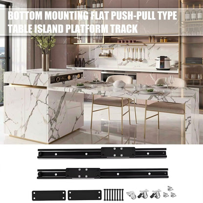 60“-79”Luxury Modern Marble Kitchen Island with Retractable Dining Table & Power Station