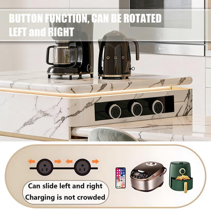 Marble Kitchen Island with Extendable Dining Table, Power Station & Storage Cabinet
