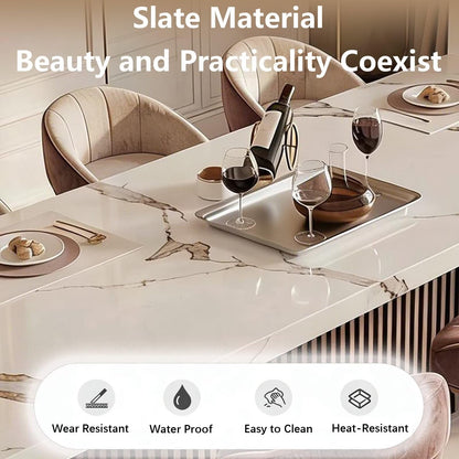 60"-79"Modern Marble Kitchen Island Bar Combo with Built-in Outlets & Gold Accents