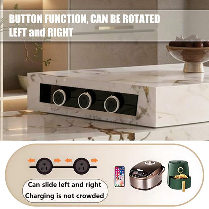 Elegant Italian Style Kitchen Island with Marble Top, Gold Base & Built-in Power Hub