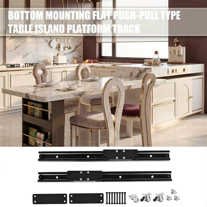 60"-79"Modern Calacatta Marble Kitchen Island with Integrated Dining Table & Gold Trim