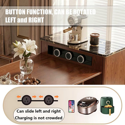 60"-79"Modern Walnut Kitchen Island Combo with Dining Table & Marble Countertop