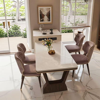60"-79"Luxury Marble Kitchen Island Dining Combo with Built-in Microwave & Power Station