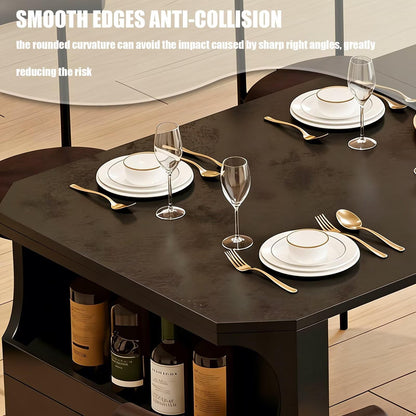 60"-79"Contemporary Kitchen Island Combo with Dining Table, Wine Storage & Power Outlets
