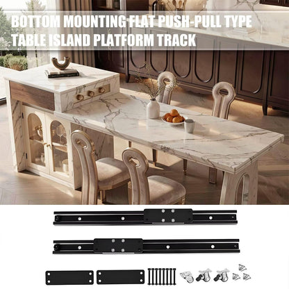 60"-79"French Marble Kitchen Island Dining Combo with Built-in Outlets & Glass Cabinet