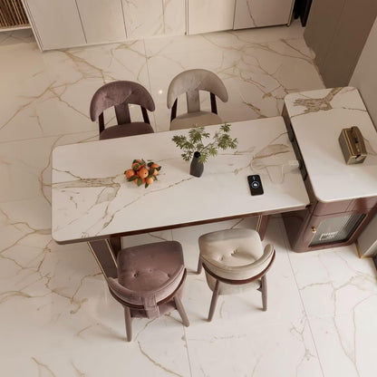 60"-79"Luxury Marble Kitchen Island with Dining Table, Wine Cabinet & Built-in Power Station