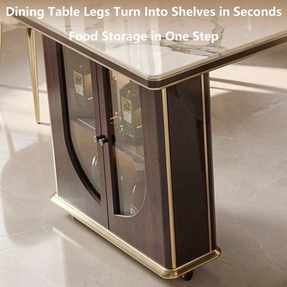 60"-79"Elegant Marble Kitchen Island Dining Set with Appliance Storage & Built-in Outlets