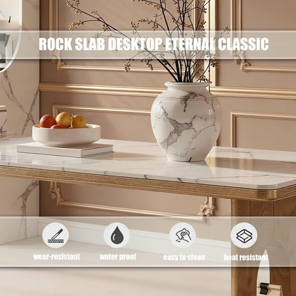60"-79"Luxury Marble & Wood Kitchen Island with Integrated Dining Table & Tea Station
