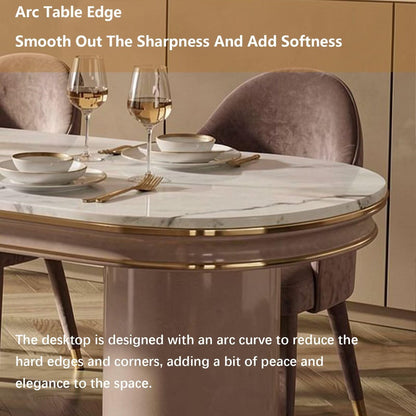 60"-79"Luxury Marble Oval Kitchen Island with Extendable Dining Table &amp; Gold Trim