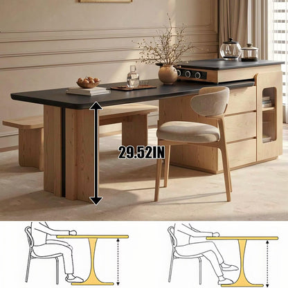 Modern Wood Kitchen Island with Black Dining Table & Built-in Power Station