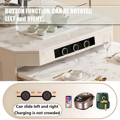 60"-79"Marble Kitchen Island with Extendable Dining Table, Oven & Built-in Power Station