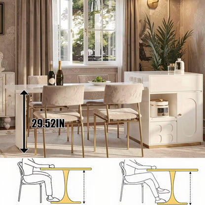 60"-79"Luxury White Kitchen Island with Extendable Dining Table & Side Storage