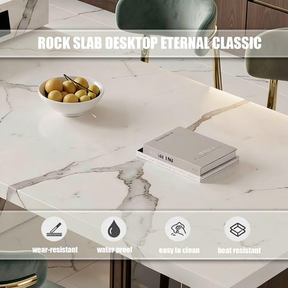 60"-79"Luxury Marble Kitchen Island with Dining Table, Built-in Power Station & Wood Storage