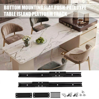 60"-79"Marble Kitchen Island Dining Combo with Built-in Power Station & Drawer Storage