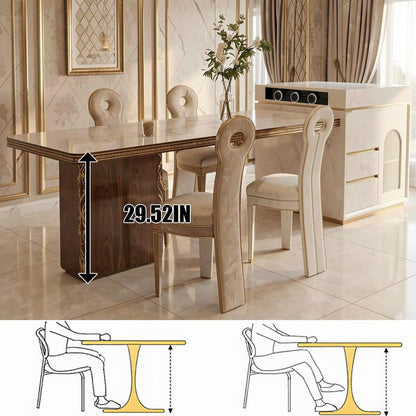 60"-79"Elegant French Style Kitchen Island with Marble Dining Table &amp; Storage Cabinet
