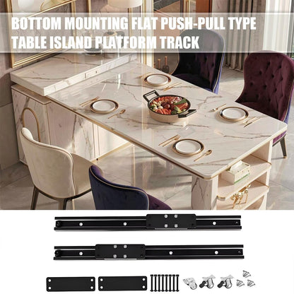 60"-79"Elegant Marble Kitchen Island Dining Set with Built-in Tea Station & Open Shelves