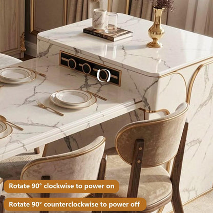 60"-79"Luxury Marble Kitchen Island with Extendable Dining Table & Gold Trim