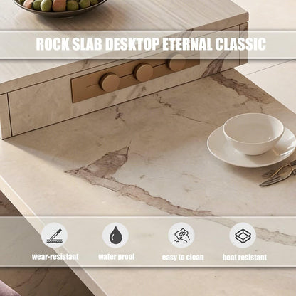 60"-79"Modern Marble Kitchen Island Dining Combo with Built-in Outlets & Open Wine Storage