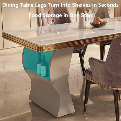 60"-79"Marble Kitchen Island Dining Combo with Built-in Outlets, Sink & Wine Storage
