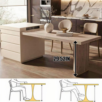 60"-79"Modern Wood Kitchen Island Dining Combo with Built-in Outlets & Storage Drawers