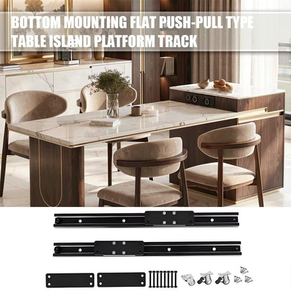 60"-79"Contemporary Marble & Walnut Kitchen Island with Built-in Outlets & Side Cabinet