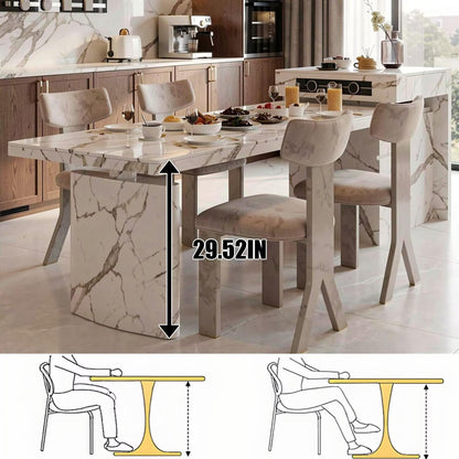 60"-79"Marble Kitchen Island Dining Combo with Built-in Outlets & Storage Cabinet