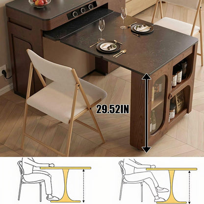 60"-79"Wooden Extendable Kitchen Island with Dining Table & Storage Cabinet