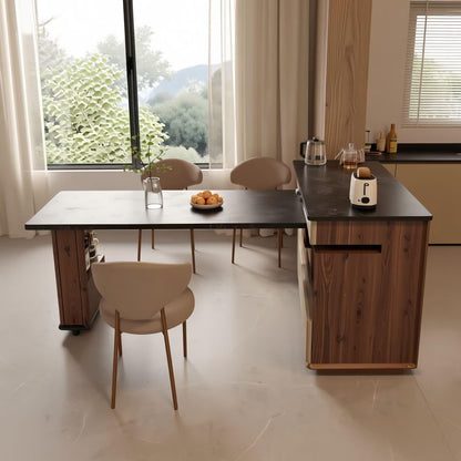 60"-79"Contemporary Kitchen Island Combo with Dining Table, Wine Storage & Power Outlets