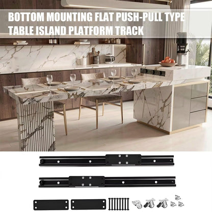 60"-79"Luxury Marble Kitchen Island Dining Combo with LED Light & Gold Trim Storage