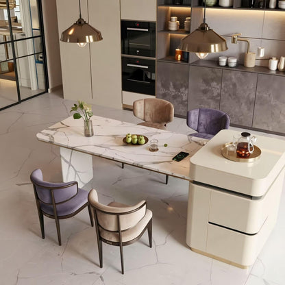 60"-79"Marble Kitchen Island Dining Combo with Built-in Outlets & Storage Drawers