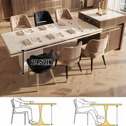 60"-79"Wood & Marble Kitchen Island Dining Combo with Built-in Power Station & Storage Cabinet