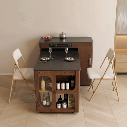 60"-79"Wooden Extendable Kitchen Island with Dining Table & Storage Cabinet