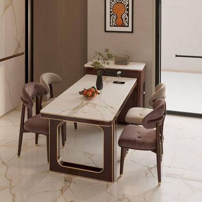 60"-79"Luxury Marble Kitchen Island with Dining Table, Wine Cabinet & Built-in Power Station