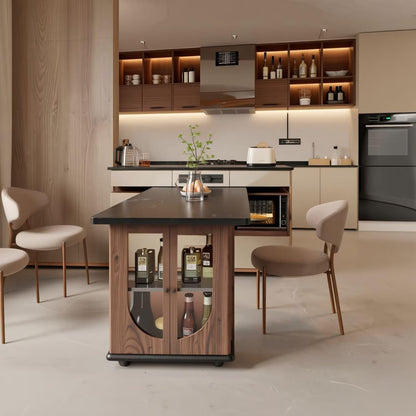 60"-79"Contemporary Kitchen Island Combo with Dining Table, Wine Storage & Power Outlets