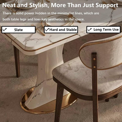 60"-79"Luxury Marble Kitchen Island with Extendable Dining Table & Gold Trim