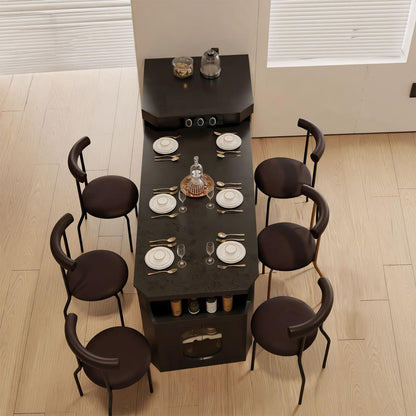 60"-79"Contemporary Kitchen Island Combo with Dining Table, Wine Storage & Power Outlets