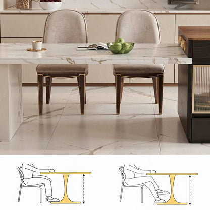 60"-79"Marble & Wood Kitchen Island Dining Combo with Built-in Storage Cabinet
