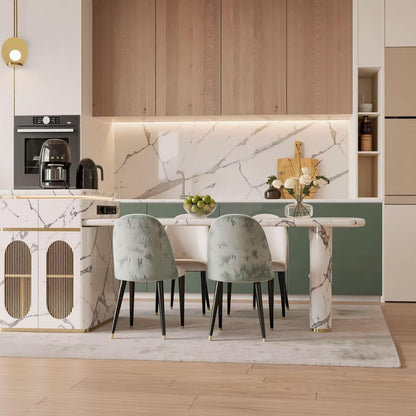 Marble Kitchen Island with Extendable Dining Table, Power Station & Storage Cabinet