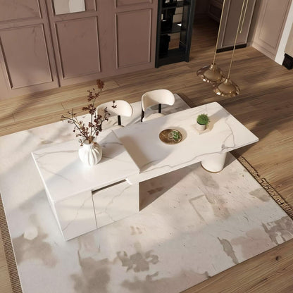 60"-79"Modern Marble Kitchen Island Dining Combo with Built-in Outlets & Storage Cabinet