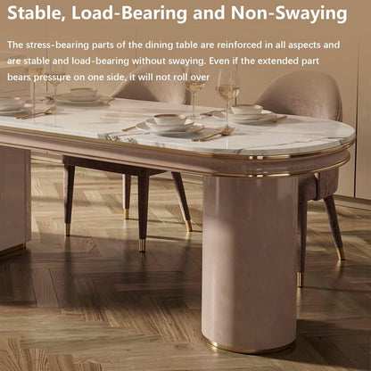 60"-79"Luxury Marble Oval Kitchen Island with Extendable Dining Table &amp; Gold Trim
